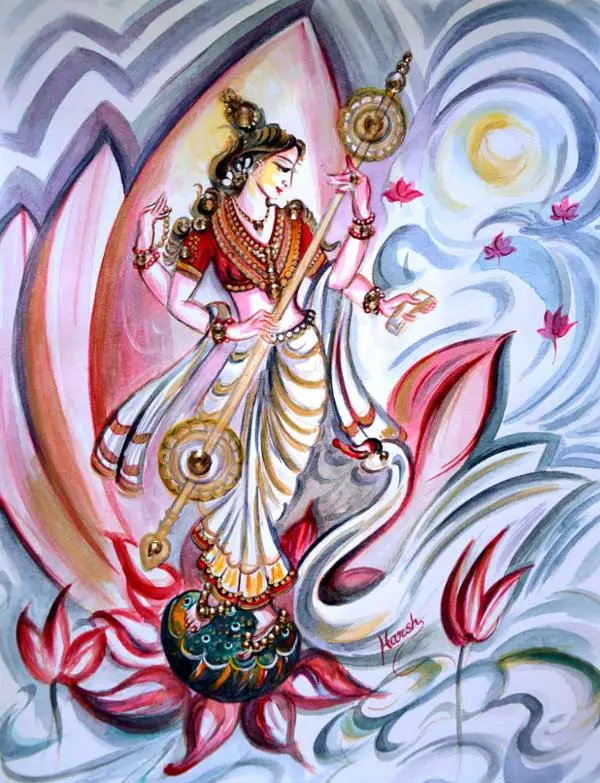 Deusa Sarasvati - Pintura de Harsh Malik