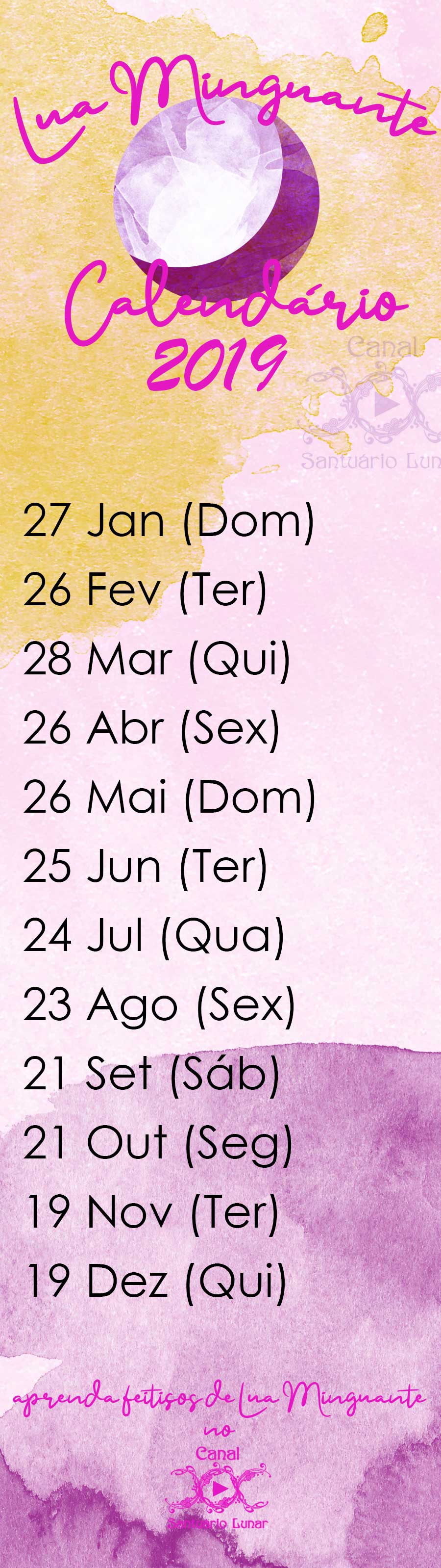 Feitiços Wiccanos na Lua Minguante: Limpeza, Banimento e Purificação May 5, 2021 Calendário Lua Minguante 2019 - Organize seus feitiços de banimento!