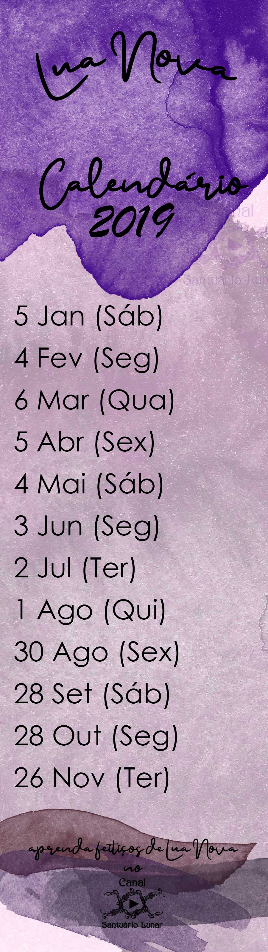 Calendário Lua Nova 2019 - Organize seus feitiços de renovação e recomeço!