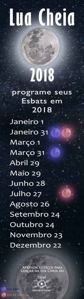 Lua Cheia Calendário 2018 - Esbats