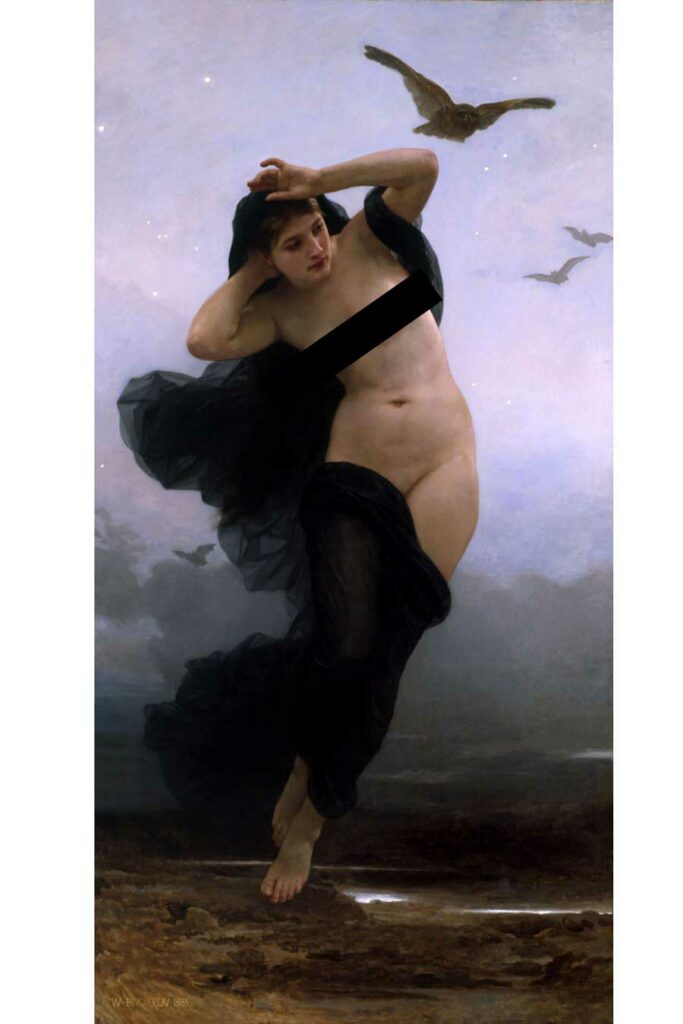 Pintura de Nyx por William Adolphe Bouguereau 1883 (censurada)