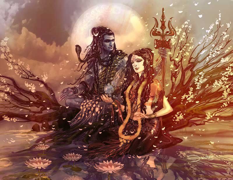 Parvati e Shiva - Pintura de Abhishek Singh