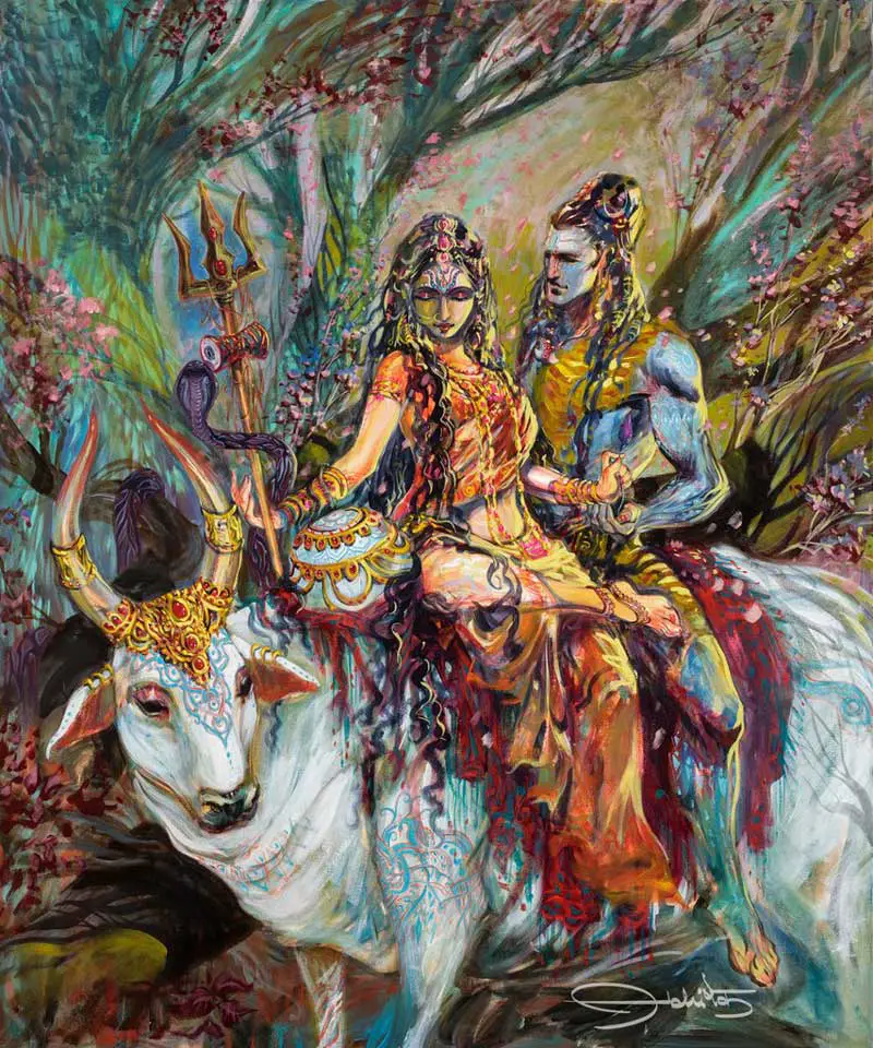 Shiva e Parvati - Pintura de Abhishek Singh