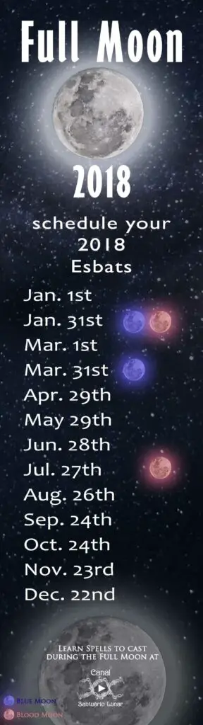 Full Moon Calendar 2018 - Esbats