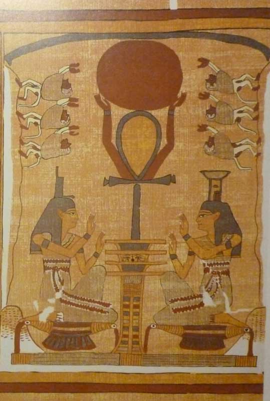 Goddess Isis, Goddess Nephthys and God Thoth with the Ankh