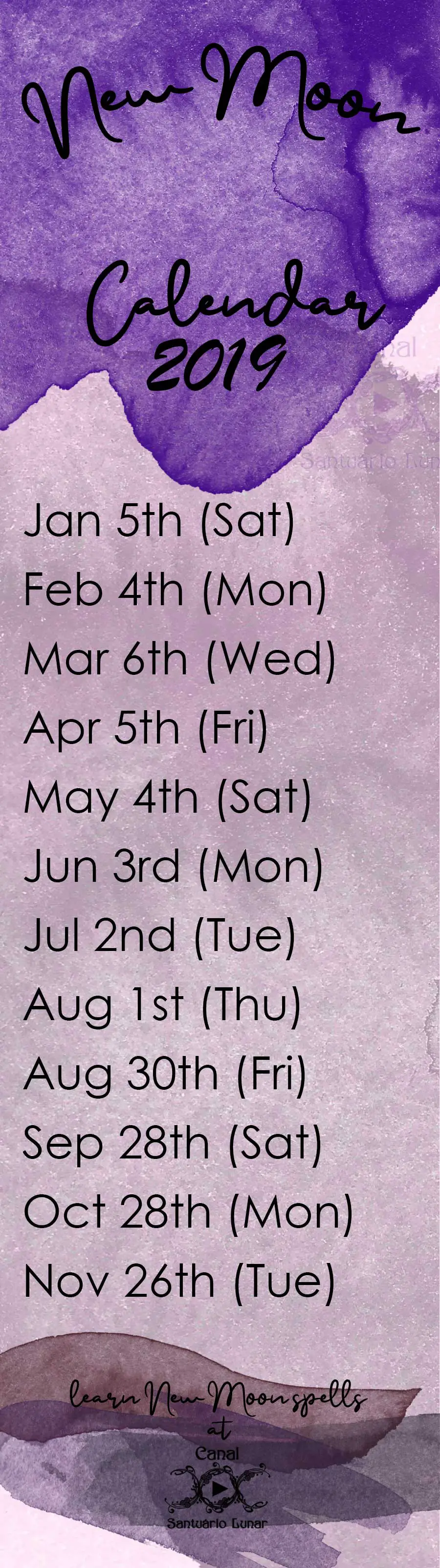 New Moon Calendar 2019 - Save the dates or your spells