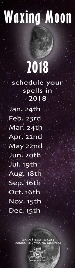 Waxing Moon Calendar 2018 - Spells