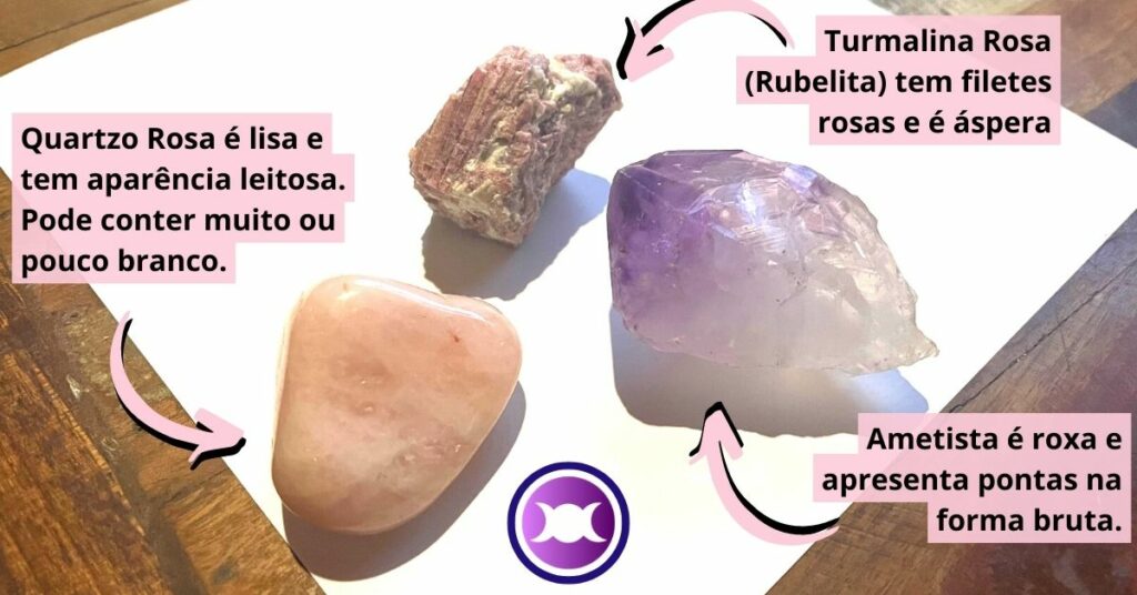 Quartzo Rosa vs Ametista vs Turmalina Rosa